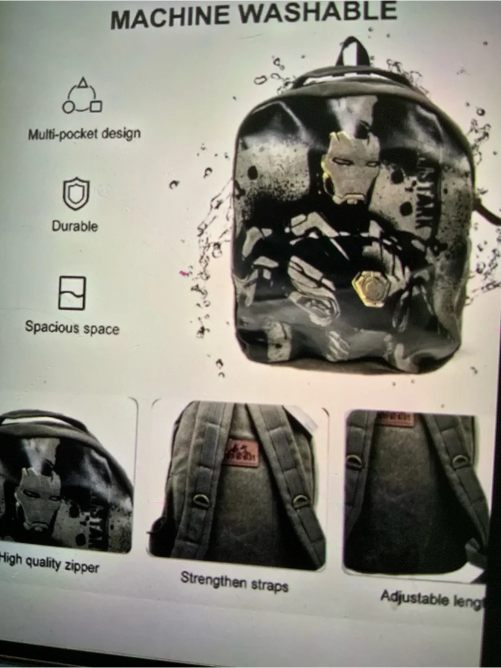 Marvel Iron Man Canvas Backpack Legend Range –Metallic tone grey & Black